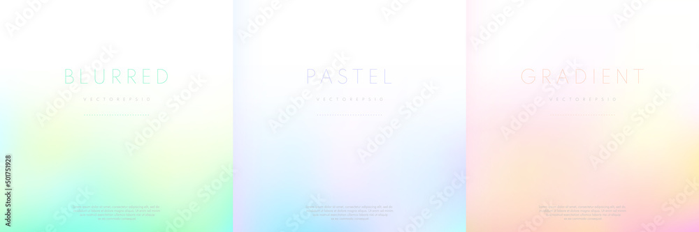 Set of abstract blurred gradient in pastel color on white background. Minimal orange, green, blue, pink and yellow color template collection design. Design for cover template, poster, banner, print ad - obrazy, fototapety, plakaty 