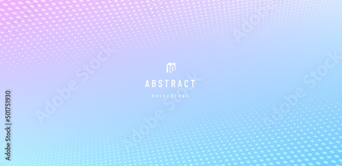 Abstract pattern dots halftone perspective on soft gradient pink and blue hologram color background. Simple flat pastel design with copy space. Minimal and modern banner design. Vector illustration