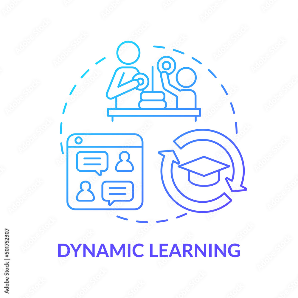 Dynamic learning blue gradient concept icon. Innovations and technology. Education trend program abstract idea thin line illustration. Isolated outline drawing. Myriad Pro-Bold font use Dynamic learning blue gradient concept icon. Innovations and technology. Education trend program abstract idea thin line illustration. Isolated outline drawing. Myriad Pro-Bold font use