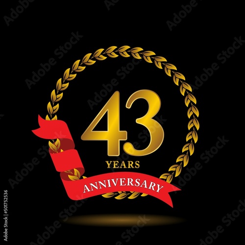 43th Anniversary logo. Anniversary celebration template design with golden ribbon for booklet, leaflet, magazine, brochure poster, banner, web, invitation or greeting card. Vector illustrations. photo