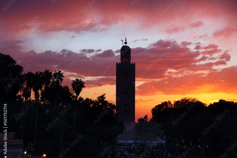 Marrakech sunset skyline in Morocco