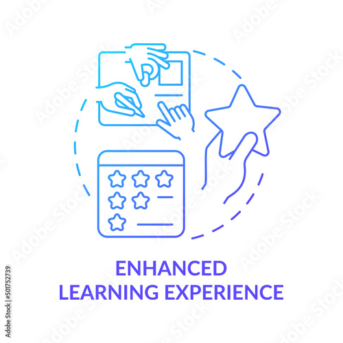Enhanced learning experience blue gradient concept icon. Gamification benefit. Education trend abstract idea thin line illustration. Isolated outline drawing. Myriad Pro-Bold font use