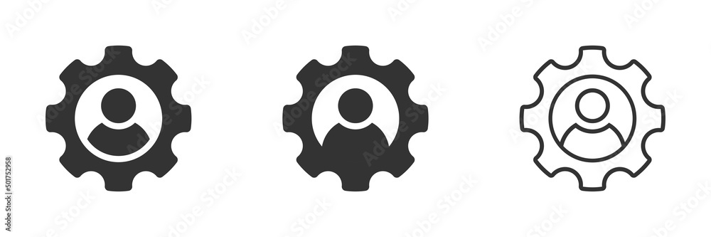 Man in gear icon. Man and cog sign. Vector illustration.