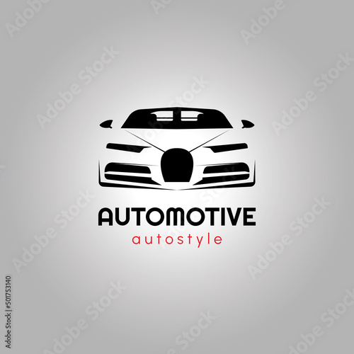 Automotive auto style car logo design with concept sports vehicle super car icon silhouette on light grey background. Vector illustration.