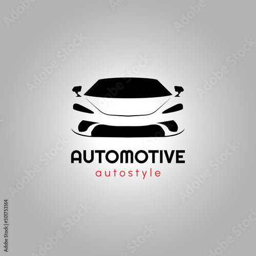 Automotive auto style car logo design with concept sports vehicle super car icon silhouette on light grey background. Vector illustration.