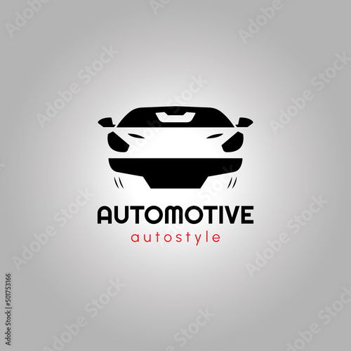 Automotive auto style car logo design with concept sports vehicle super car icon silhouette on light grey background. Vector illustration.
