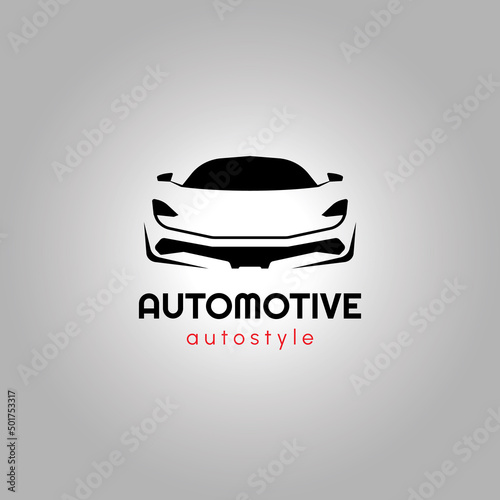 Automotive auto style car logo design with concept sports vehicle super car icon silhouette on light grey background. Vector illustration.