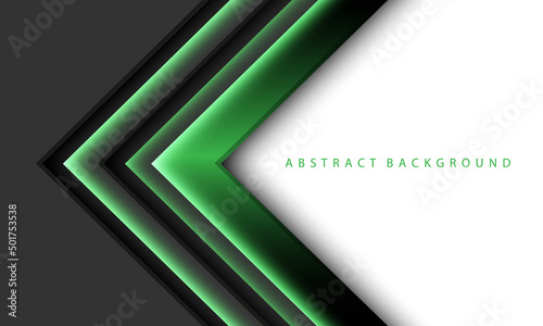 Abstract green arrow light shadow direction on dark grey metallic with white blank space design modern futuristic technology background vector