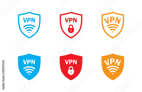 Vpn shield icon set. Safe vpn symbol. Vector illustration.