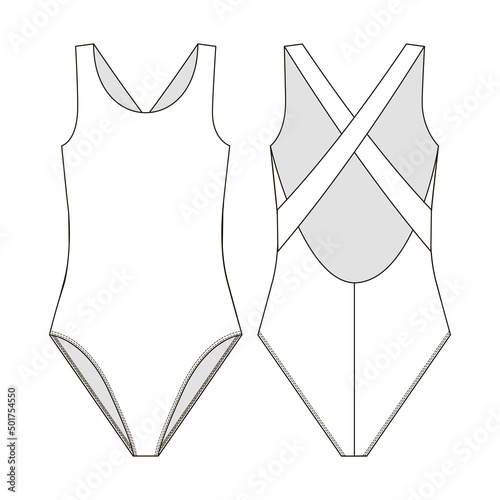 Fashion technical drawing of one piece swimsuit.