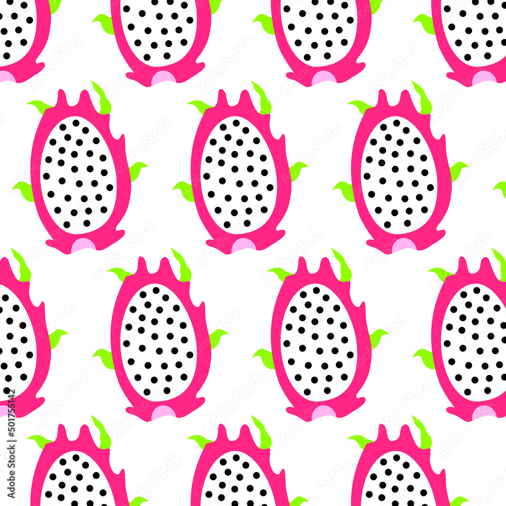seamless tropical dragon fruit pattern on background seamless tropical dragon fruit pattern on background