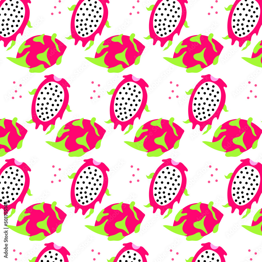 seamless tropical dragon fruit pattern on background seamless tropical dragon fruit pattern on background