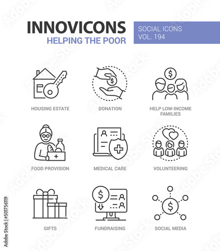 Helping for the poor - line design style icons set