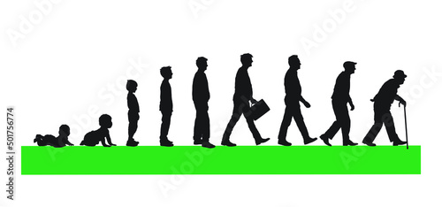 Life cycles of man from a little baby to senior man silhouette vector illustration.