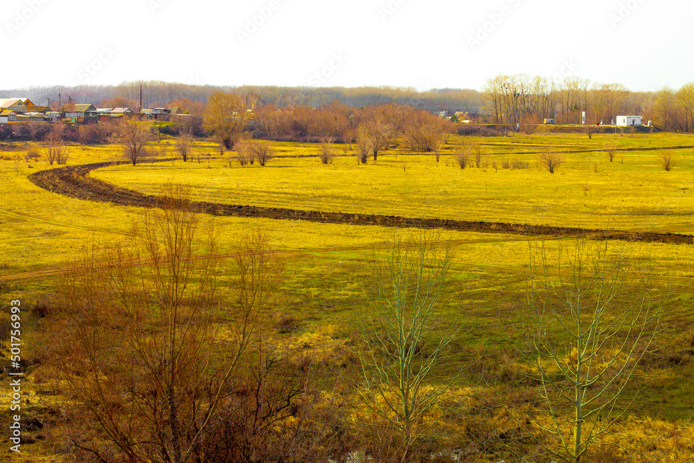 picturesque landscape of cultivated fields in autumn