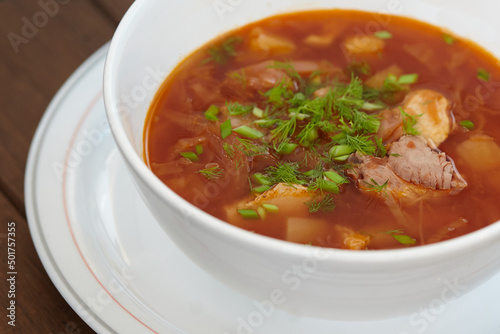 Vegetable soup with meat, borsch