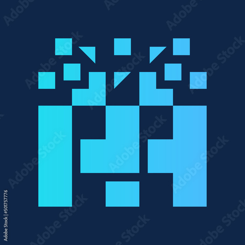 Initial Letter HH H H Digital Pixel Logo Design. Geometric Shape with Square Pixel Dots. Usable for Business and Technology Logos