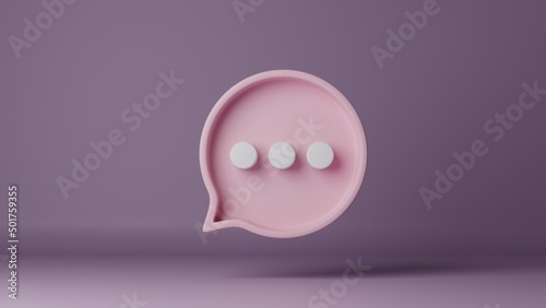 One icon of messages from social networks on a uniform background. 3D render in pink tones.