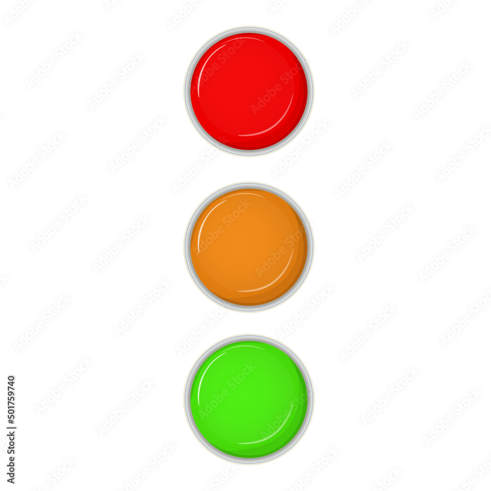 set bucket of paint red, orange, green on white background top view isolated on white. vector illustration set bucket of paint red, orange, green on white background top view isolated on white. vector illustration