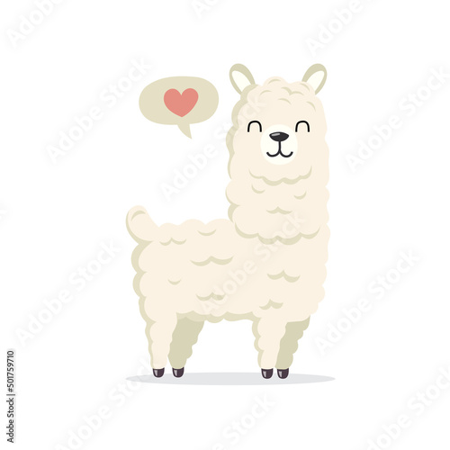 Cute lama or alpaca colorful hand drawn