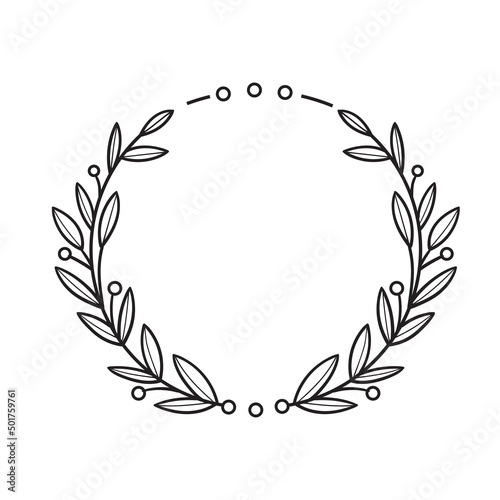 Vector isolated circle floral frame line art illustration