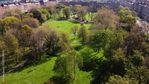 Beautiful Merrion Park in Dublin from above - aerial view by drone photo