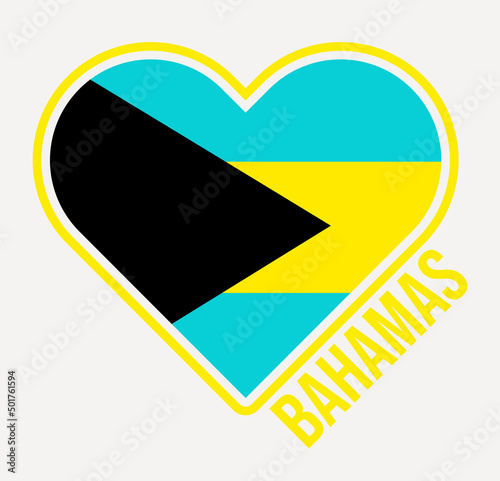 Bahamas heart flag badge. Made with Love from Bahamas logo. Flag of the country in a heart shape. Vector illustration.