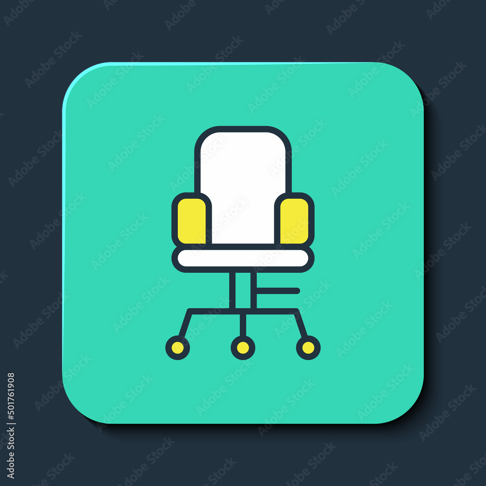Filled outline Office chair icon isolated on blue background. Turquoise square button. Vector Filled outline Office chair icon isolated on blue background. Turquoise square button. Vector