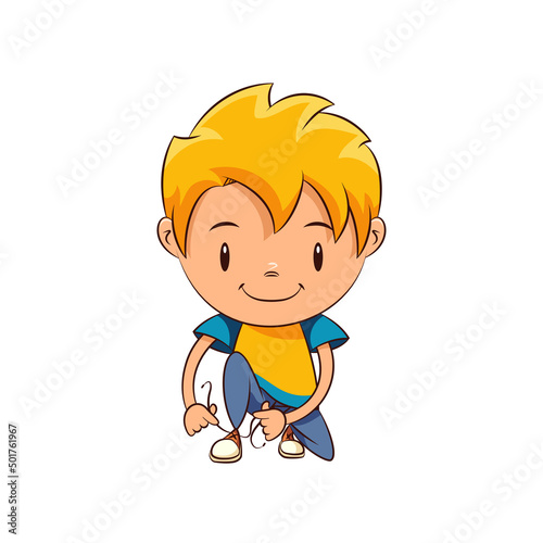 Kid tying shoes