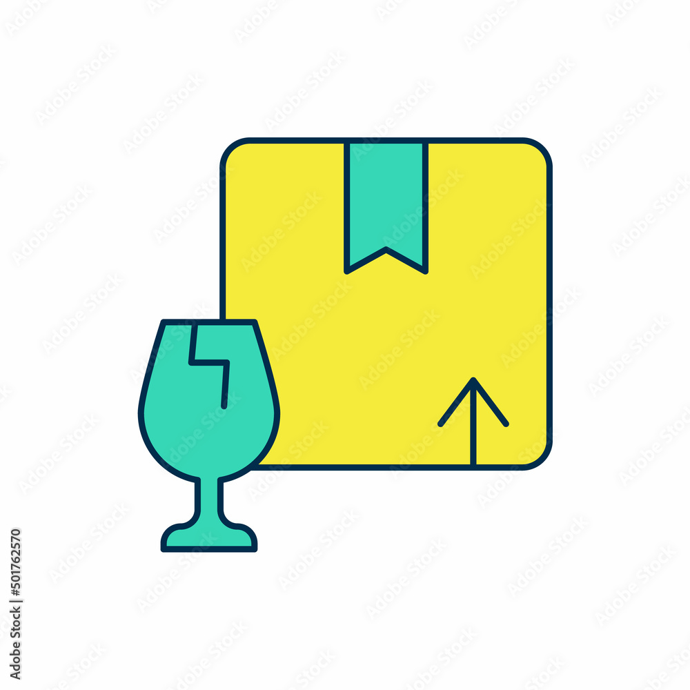 Filled outline Delivery package box with fragile content symbol of broken glass icon isolated on white background. Box, package, parcel sign. Vector Filled outline Delivery package box with fragile content symbol of broken glass icon isolated on white background. Box, package, parcel sign. Vector