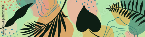 Botanical banner with organic shapes, leaves and branches