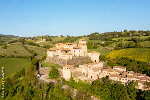 medieval castle view in the town of torrechiara