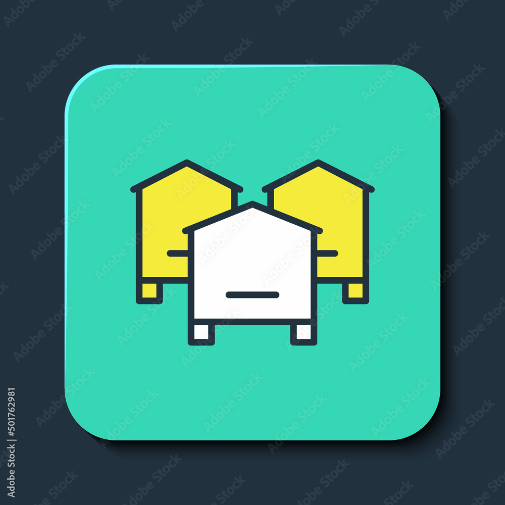 Filled outline Hive for bees icon isolated on blue background. Beehive symbol. Apiary and beekeeping. Sweet natural food. Turquoise square button. Vector Filled outline Hive for bees icon isolated on blue background. Beehive symbol. Apiary and beekeeping. Sweet natural food. Turquoise square button. Vector