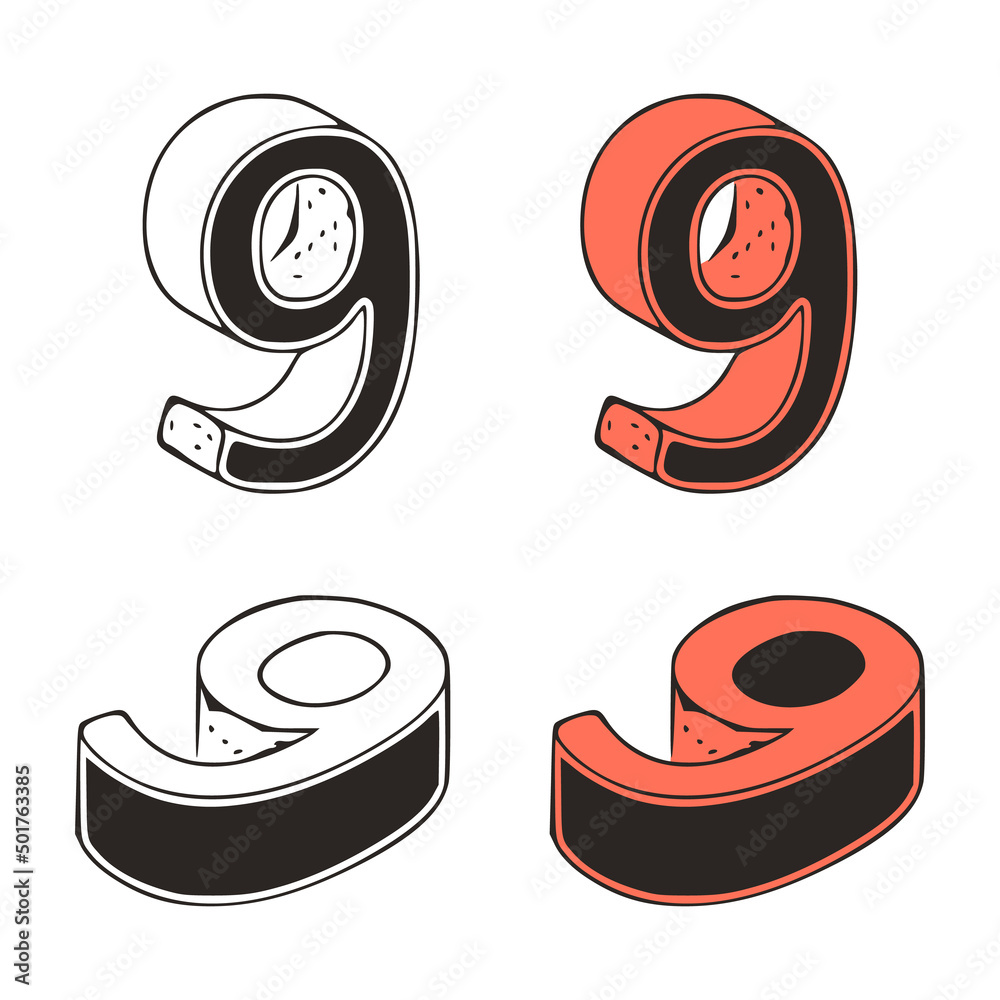 Isometric Number 9 Doodle Vector Illustration On White Background isometric-number-9-doodle-vector-illustration-on-white-background