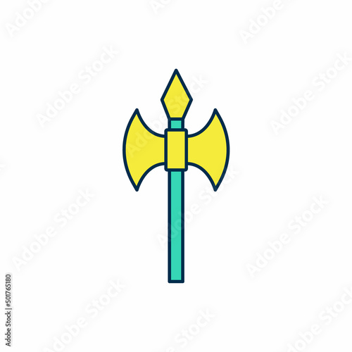 Filled outline Medieval axe icon isolated on white background. Battle axe, executioner axe. Medieval weapon. Vector