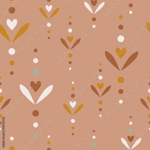 Beige boho seamless pattern. Cute background in modern bohemian style perfect for scrapbooking, textile, wrapping paper and stationery for kids and adults