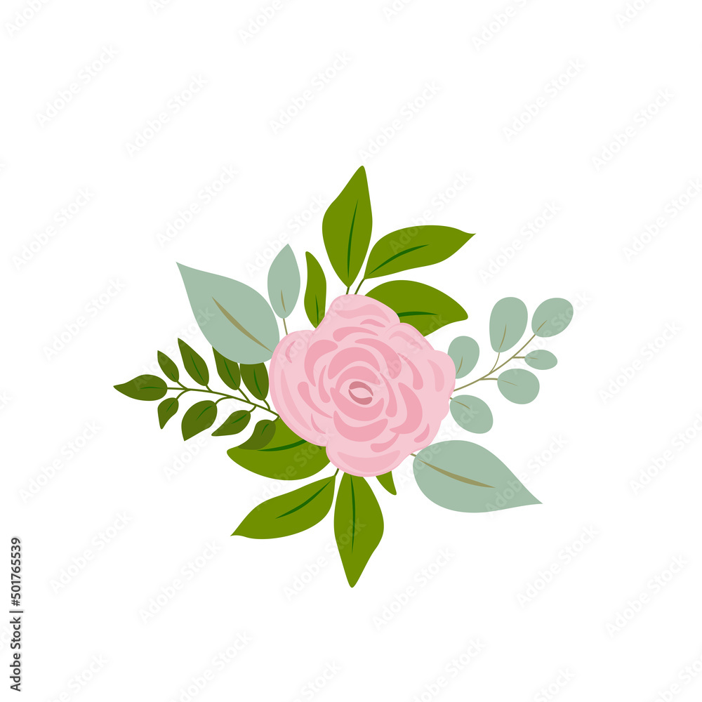 pink rose yellow green leaves wedding invitation card and flower poster