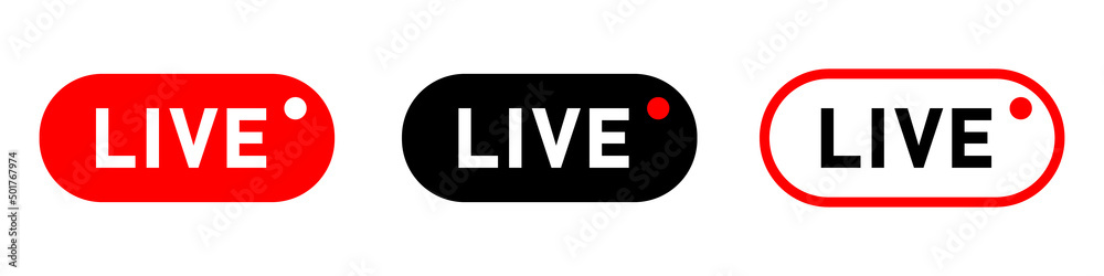 Live broadcast button in flat style isolated on white background. Vector illustration Live broadcast button in flat style isolated on white background. Vector illustration