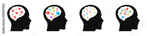 Different thinking. Mental activity. Contrast in thinking. Vector illustration