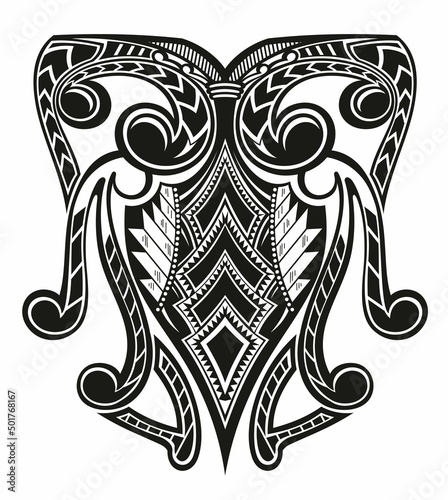 Tribal art tattoo sleeve in polynesian aboriginal style