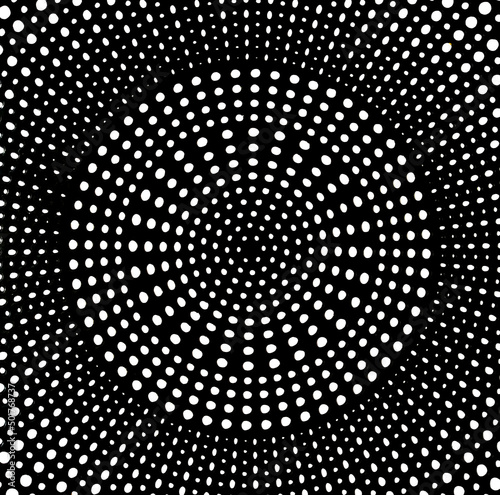 Abstract dotted background. White circles on a black background.
