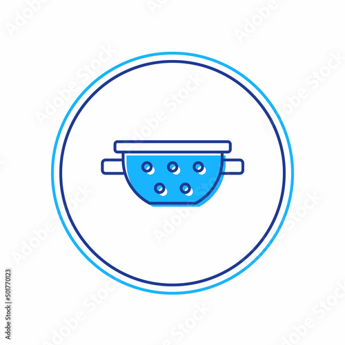 Filled outline Kitchen colander icon isolated on white background. Cooking utensil. Cutlery sign. Vector