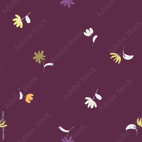 Vector seamless pattern with hand-drawn small flowers. Ditsy floral background with daisy and chamomile