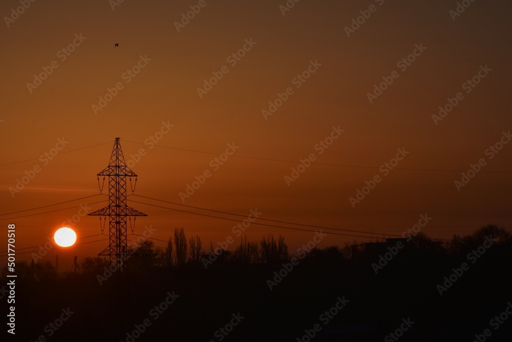 power lines at sunset