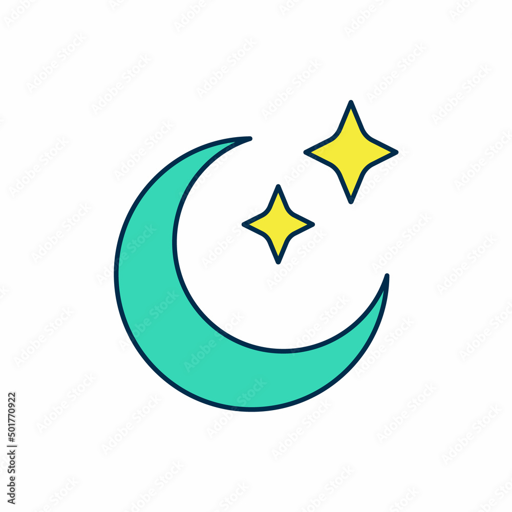 Filled outline Moon and stars icon isolated on white background. Cloudy night sign. Sleep dreams symbol. Full moon. Night or bed time sign. Vector Filled outline Moon and stars icon isolated on white background. Cloudy night sign. Sleep dreams symbol. Full moon. Night or bed time sign. Vector