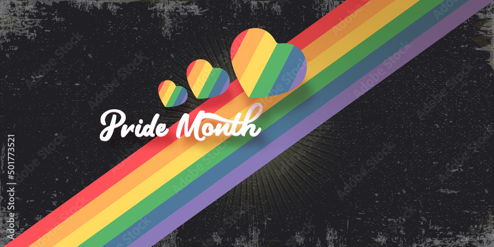 Happy pride month horizontal banner with heart and pride color flag ...