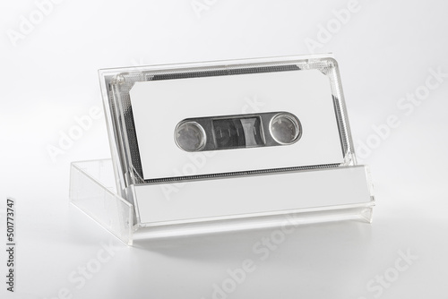 Fotografia Blank compact cassette tape box label design mockup