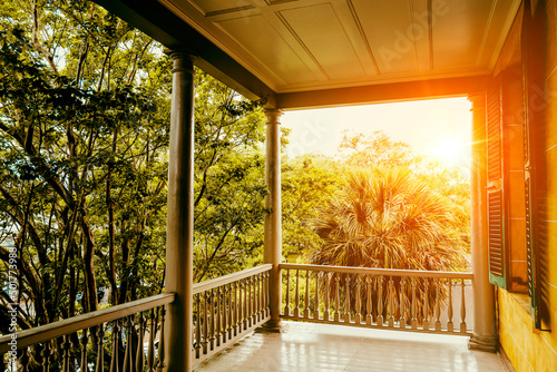 Beautiful southern style porch at sunset