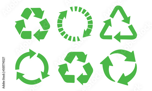 Circle arrows icon set. Recycle arrow sign. Recycling ecology arrow icon set. eps10