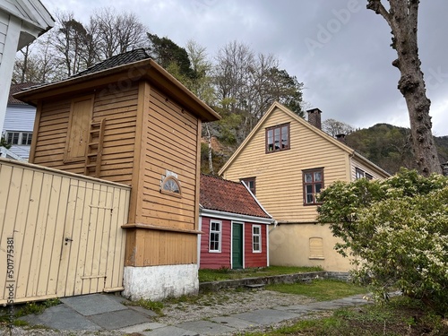 Historic wooden houses in old part of Bergen Norway